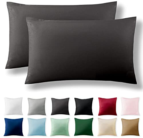 Alreya 2er-Set Renforcé Kissenbezug 40 x 60 cm - 100% Baumwolle mit YKK Reißverschluss, Superweicher Kopfkissenbezug 40x60, Kissenhülle, Anthrazit, nur Kissenbezug