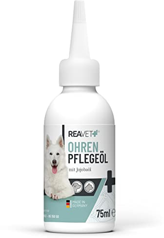 ReaVET Ohrenpflege für Hunde & Katzen - Ohrenpflegeöl mit Jojobaöl 75ml I Pflege-Öl für Hundeohren, Katzenohren I Ohrentropfen, Schonende Ohrpflege bei Juckreiz und Irritationen