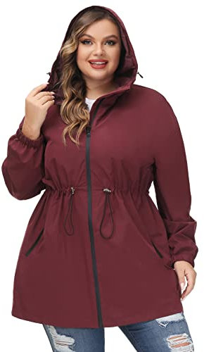 Hanna Nikole Women's Plus Size Lightweight Raincoat Waterproof Rain Jackets Windbreaker Raincoat Outdoor Windproof Running Golf Cycling Jacket with Hood Wine Red 30