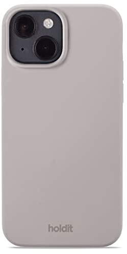 holdit Silikonhülle iPhone 14/13-0,8mm Ultra dünn Handyhülle Silikon - Trendy Slim Silicone case mit Voller Schutz (erhöhte Kante für Kameraschutz) - Taupe