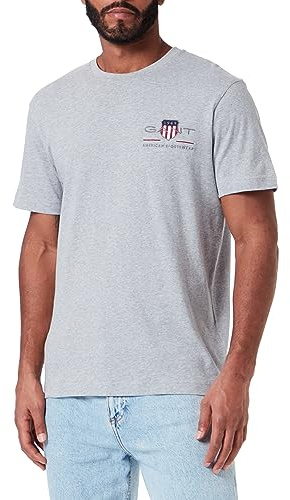 Gant Herren REG Archive Shield EMB SS T-Shirt, Grey Melange, Standard