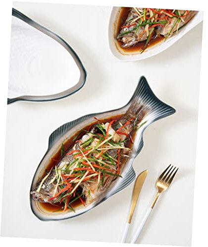 KICHOUSE Ceramic Fish Shaped Serving Platter for Appetizers Sushi and Snacks - 13 Inch Dark Green Dish for Home Parties and Gatherings