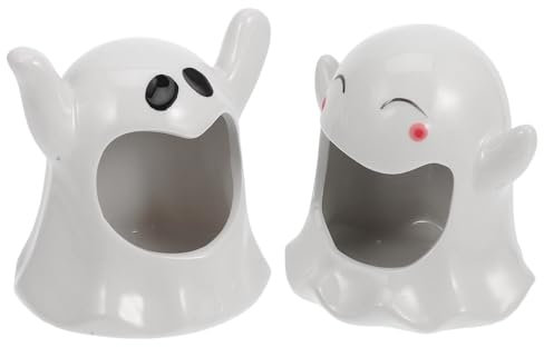 Uonlytech 2 Stück Teelichthalter Halloween Geister Keramik Kerzenhalter Ghost Duftwärmer Duftlampe Aromalampe Ölbrenner für Halloween Party Heimdekoration Weiß