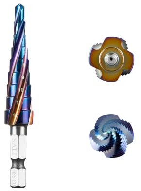 SALI Hss Stufenbohrer [Φ4-12mm,9 Stufen] Vier Spiralnuten Stufenbohrer,Scharfe Kegelbohrer für Metall, Edelstahl, Kunststoff, Holz(HSS Co)