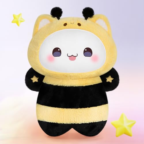 Mewaii Plüschtier 45 CM Biene Katze Kuscheltier, Kawaii Katze Stofftier Süße kuscheltier Cute Plushies, Spielzeug Geschenk für Kinder Mädchen Jungen