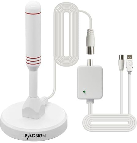 LEADSIGN Antenna TV amplificata interno/esterno per Smart TV Freeview, ricezione a lungo raggio di oltre 120 miglia, forte base magnetica, amplificatore di segnale antenna TV digitale, supporto 4K