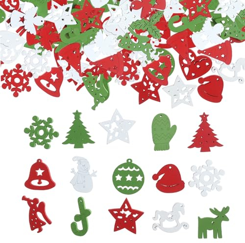 VIKY® Streudeko Weihnachten Holz, 50 Stück Tischdeko Weihnachten Holz Schneeflocken Konfetti, Holzdeko Weihnachtskonfetti, Weihnachten Dekoration Confetti, Schneeflocke Santa Rentier Weihnachten Deko