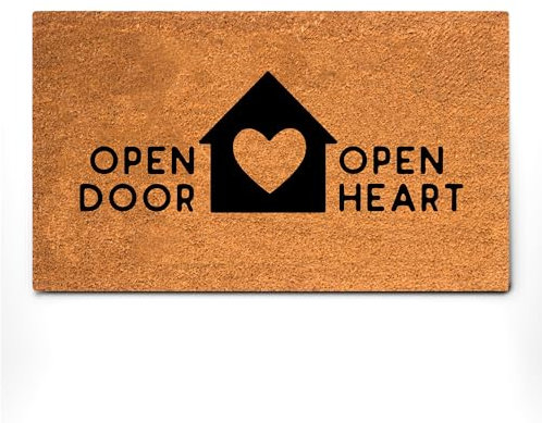 PLUS Haven Coconut Coir Home Entrance Door Mat – 17.5 x 30 | Open Door Open Heart Heavy-Duty Doormat for Indoor & Outdoor Use | Durable & Eco-Friendly