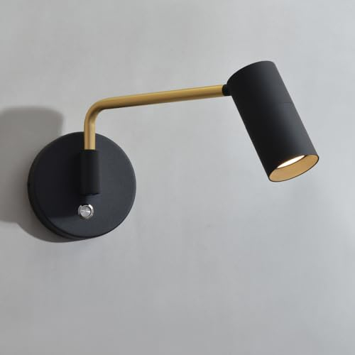 ouglres Wandleuchte mit Schalter,Matt schwarz und Gold Wandlampe mit Lampenschirm Drehbar,180°langer Arm Vintage Innen Wandlampe,Bettlampe für Schlafzimmer Bett,Wohnzimmer,Flur,Treppen,G10 1pack