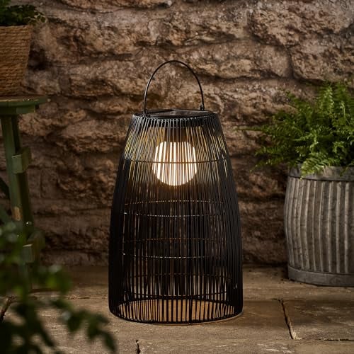 Lights4fun 43cm LED Stehlampe Solar Schwarz Korb Deko Außenbereich Garten Solarleuchten für außen, L4F24017