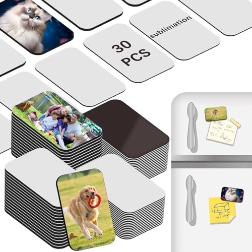 60 Stück Sublimationsmagnete, Rohlinge, rechteckig, 30 Stück, Sublimationsdruck, blanko, 30 Stück, DIY, magnetische Küchen-Sublimationsmagnete, Rohlinge, Großpackung 7,5 x 5,5 cm