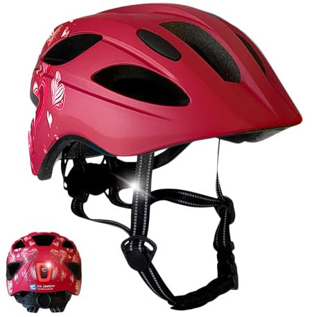 Kinderfahrradhelm Herz rot | Fahrradhelm für Kinder von 6-12 Jahren für Fahrräder, Skateboards, Mountainbikes, Skates, mit abnehmbaren Polstern und Einstellbarer Größe |