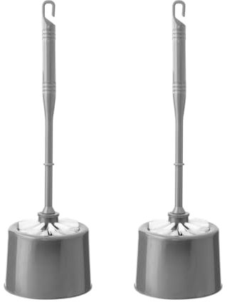HOMESHOPA Round Toilet Brush with Holder, 2 Pack Grey Plastic Handle and Soft Flexible Bristles, Quick Drying Deep Cleaner Hygienic Household Essentials Bathroom Accessory