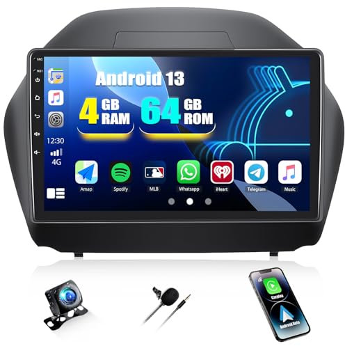 4G+64G CAMECHO Android 13 autorradio con navi para Hyundai IX35 2010-2015, Doble DIN Wireless Carplay autorradio con Pantalla de 10 Pulgadas RDS/FM MirrorLink Bluetooth5.0 + 32EQ