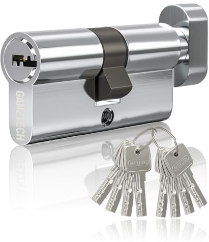 GANZTECH 40T/40 (80mm), verchromtes Türzylinderschloss, Schlüsselknopf mit 8 horizontalen Noppenschlüsseln, Euro-Zylinderschloss aus Aluminiumlegierung,Verbundtüren und UPVC