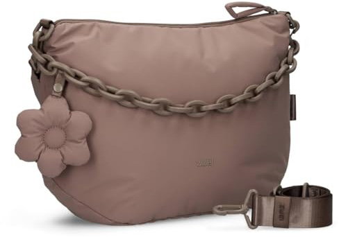 Zwei Damen Puffer Shoppertasche HANNAH HA140 mit Blumen- & Kettenanhänger, 7 Liter Volumen, Schultertasche mit verstellbarem Trageriemen, recyceltes Polyester (off-white)