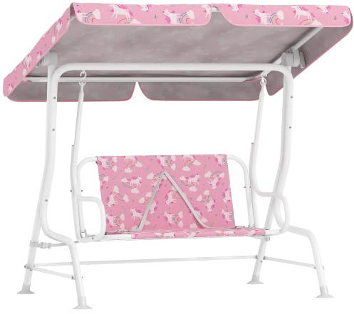 AIYAPLAY Kinder Hollywoodschaukel 2-Sitzer mit Sonnendach 3-6 Jahre Rosa
