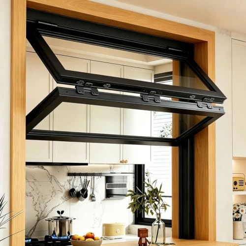 Ventana pasaplatos plegable de aluminio a medida