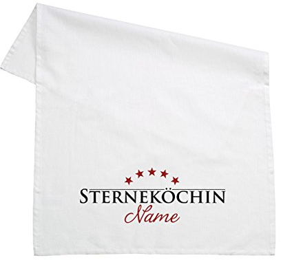 Herz & Heim® Geschirrtuch 100% Baumwolle 45 x 70 cm - Sterneköchin - mit Aufdruck Ihres Wunschnamens Weiß