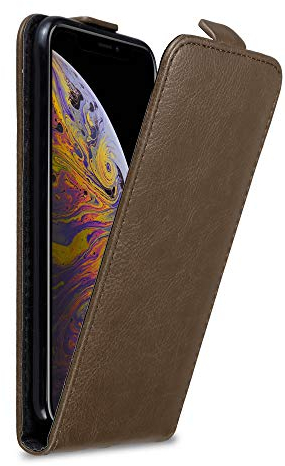 Cadorabo Hülle kompatibel mit Apple iPhone XS MAX Flip Design aus Premium Kunst Leder Flip Klappbare Stoßfeste Magnetische Cover Hülle für iPhone XS MAX Tasche in Braun