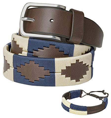 PELPE - Ceinture en cuir argentin, avec cordon et bracelet en cuir assortis. Ceinture brodée sur cuir, pour homme et femme. Ceintures de polo argentin