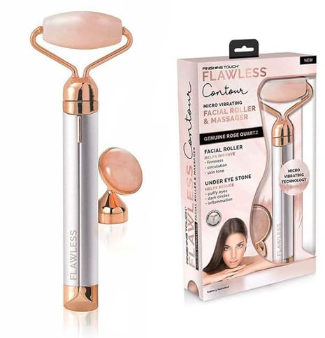 Finishing Touch Flawless Contour Vibrating Facial Roller & Massager, Rose Quartz