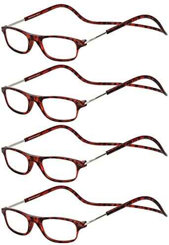 TBOC Pack: Lesebrille Lesehilfe für Herren Damen - [Pack 4 Einheiten] Dioptrien +1.00 Braun Schildpatt Fassung Stärke PC Handy Faltbar Frau Mann Magnetverschluss Clip Alterssichtigkeit Presbyopie