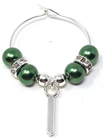 Personalised Dark Green Pearl Initial Letter Wine Gin Prosecco Glass Charms Hen Wedding Christmas Party