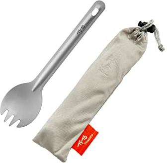 TiTo Bright Colorful Titanium Spork for Outdoor Camping Light Weight Titanium Spoon for Travel Home with Cloth Bag (Sandblasting Spork)