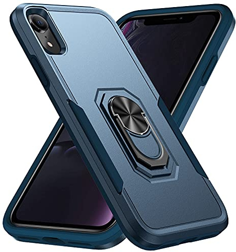 MILAN NICE Phone Case for iPhone XR,Shockproof Cover with Ring Holder Upgrade Durable Soft TPU Protective 360 Degrees Rotation Ring Grip,Blue