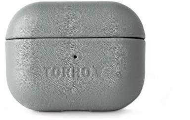 TORRO Ledertasche kompatibel mit AirPods Pro - Stoßfeste Hartschale vollständig in Luxusleder eingewickelt, Qi-kompatibel, LED sichtbar (Grau)