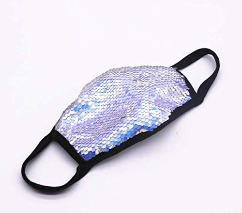 PREMIUM Gesichtsmaske mit Strasssteinen und Pailletten - Maske für Erwachsene, Damen und Herren (Silber Pailletten)