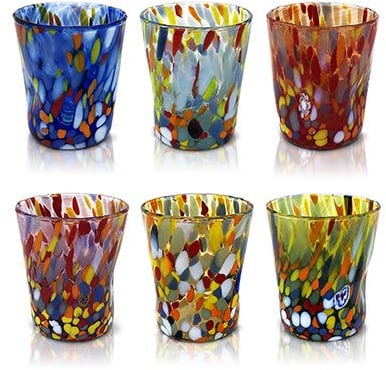 MAZZEGA ART & DESIGN - 6 Glass Coffee Glasses Hand Blown with Murano Murrine, I Colori di Murano line 140 ml. Made in Italy (COFFE' CLASSIC, 6)