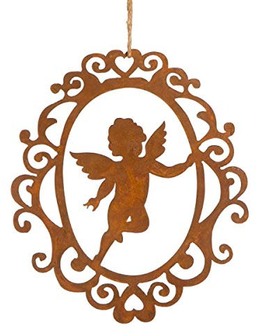linoows Edelrost Engel, Garten Deko Hänger Engel im Ornament, Geschenk Aufhänger, Eisen