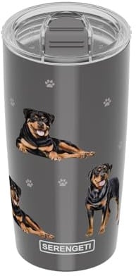 SERENGETI Rottweiler 20 Oz. Stainless Steel, Vacuum Insulated Tumbler with Spill Proof Lid - 3D Print - Insulated Travel mug for Hot or Cold Drinks (Rottweiler Tumbler)