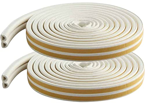 wordmouk Weather Stripping Tape Foam Sealing Tape Doors Windows Draught Excluder D Type Self-Adhesive Anti-Collision Rubber Sound Insulation for Door Draught Stopper, 5M x 2 Roll, Total 10M (White)
