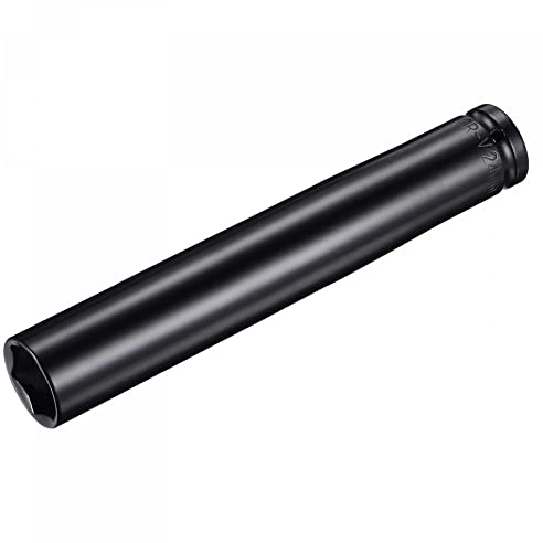 sourcing map Douille Impact 24mm 1/2 Empreinte Profondeur Traité thermiquement douille à choc CR-V Acier 200mm (8) Longueur 6 points Dimensions métriques