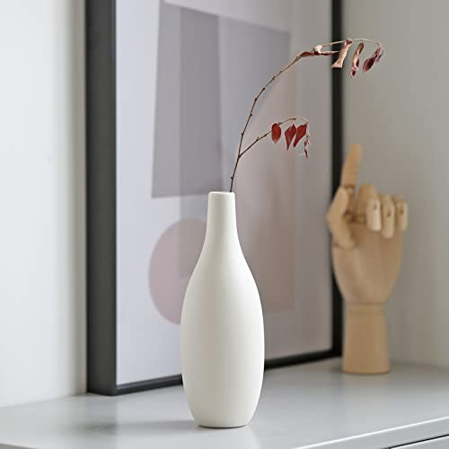 Cutfouwe Keramik Vase Matt Weiß, Minimalistischer Stil, Handmade Mini Blumenvase für Pampasgras, Tischdeko Geeignet, B