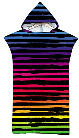 Surfen Wechseln Handtuch Poncho Mit Kapuze, Chickwin 3D-Streifenmuster Robe Bademantel Surfponcho Damen und Herren für Strand Pool See Wasserpark Schwimmen Schnorchel (75x110cm,Schwarz)