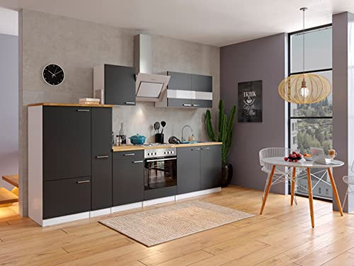 Respekta Malia Küchenzeile, Holzwerkstoff, Schwarz, 300 cm