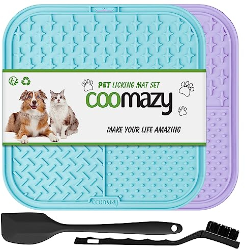 Coomazy Leckmatte Hund, 2 Stück Schleckmatte Hund mit Silikonspatel und Bürste Slow Feeder Hunde Leckmatte für Baden, Fellpflege