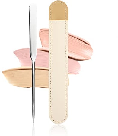 Runmeihe Makeup Spatula for Foundation, Reusable Stainless Steel Foundation Spatula with Leather Cover, Professional Make Up Spatula for Korean Makeup, Cosmetics, Women