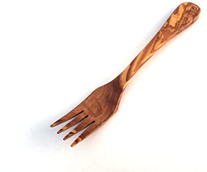 Tenedor Elegance con 4 puntas, 20 cm, forma fina, ligero, tenedor de madera, cubiertos hechos a mano de madera de olivo, regalo sostenible