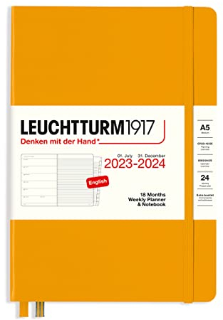 LEUCHTTURM1917 3367688 Weekly Planner & Notebook Medium (A5) 2024, 18 mesi, Rising Sun, English