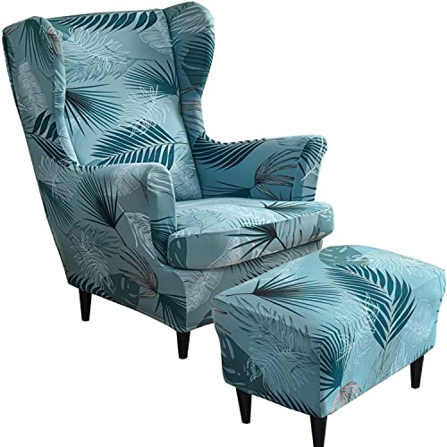 AQIGR 2 Teilig Ohrensessel Überzug Mit Ottomane Schonbezug Stretch Sessel Überwürfe Ohrensesselbezüge Bezug Sesselhusse Tiger Stuhlbezug (Color : #19)