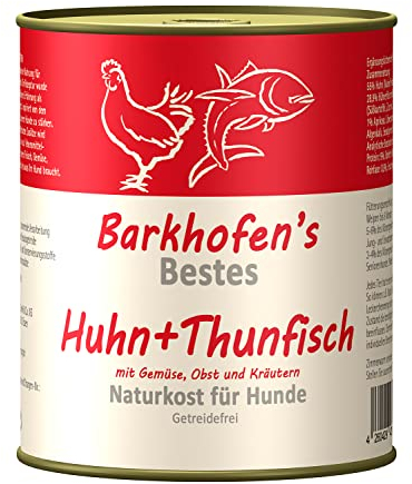 Barkhofen Tiernahrung Nassfutter für Ihren Hund 6X 800g – Hundefutter nass & getreidefrei mit Huhn + Thunfisch – Hunde Futter in Dosen ohne Getreide