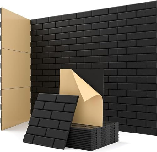 Sound Proofing Panels, Kuchoow Acoustic Wall Panels Self-adhesive, 12 Pack High Density Acoustic Panels, Soundproofing Panels for Walls Door Ceiling 11.8 X 11.8 X 0.4 Black