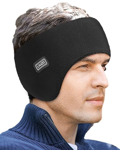 Lauzq Double-Layer Ear Warmer Headband - Knit Fuzzy Lined Ear Muffs for Men Women Ear Covers for Cold Weather Running Cycling