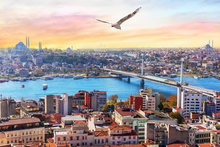 adrium Poster-Bild 120 x 80 cm: Halic-U-Bahn-Brücke und Süleymaniye, Blick auf den Stadtteil Fatih in Istanbul, Türkei (136165010)