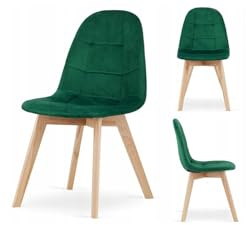 BDW - Polsterstuhl - aus Velours/Samt/Velvet - Gesteppt - mit Beinen aus Buchenholz - mit Abgerundeter Rückenlehne und Sitzfläche - für Esszimmer, Küche, Wohnzimmer - Modern - Grün - 1Stk.